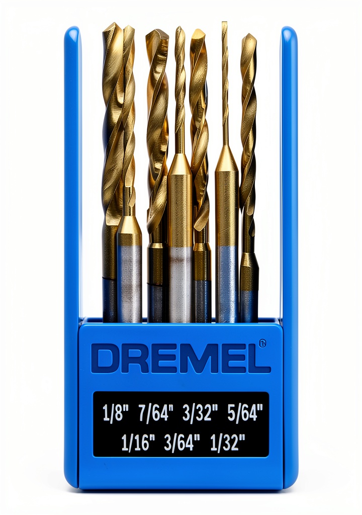 Installing Dremel Drill Bits Set Titanium Coated Wood Plastic Metal on a wooden workbench