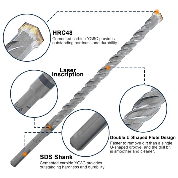 WildBossy SDS Plus Drill Bit Set Concrete Masonry Tools-2