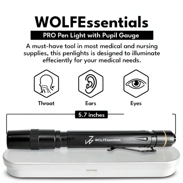 Pen Light WOLFEssentials Aluminum Pupil Gauge Pen Light Black 2.89 oz-1