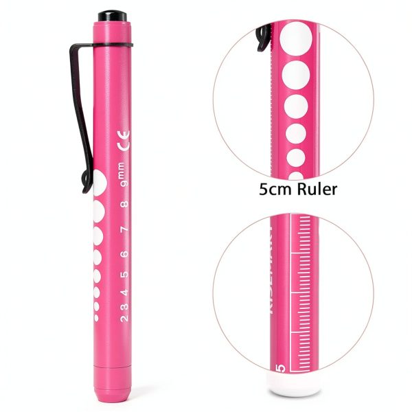 Pen Light RISEMART Medical Pen Light with Pupil Gauge and Ruler Pink-2