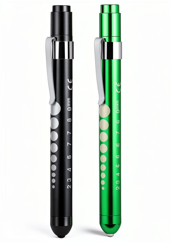 Pen Light 2 Pack Adjustable LED for Nurses Doctors Green Black 2‑9mm-0